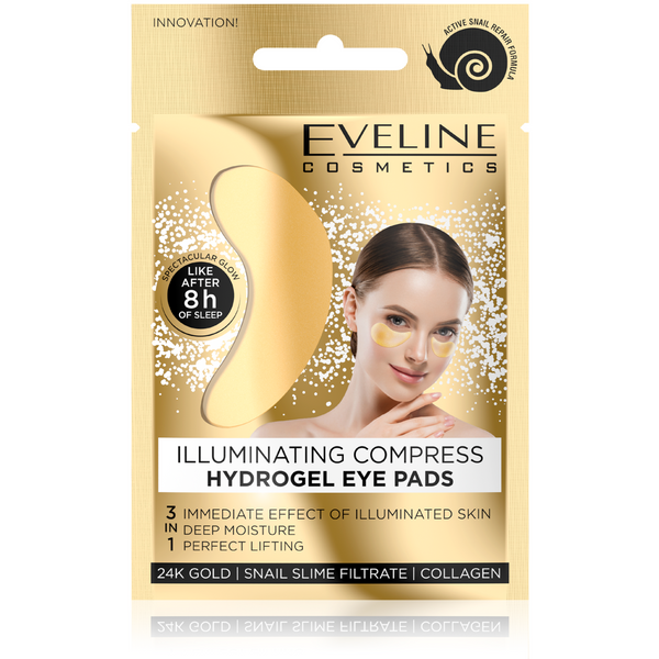 Eveline Hydrogel Eye Pads Gold 3 in 1  Illuminating and Moisturizing Compress 1 pair