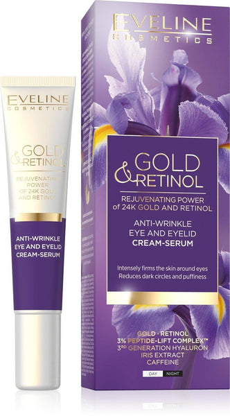 Eveline Cosmetics Gold & Retinol Rejuvenating Power of 24K Gold & Retinol Anti-Wrinkle Eye & Eyelid Cream-Serum