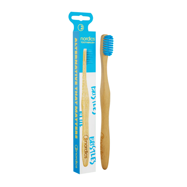 Nordics Adult Bamboo Toothbrush With Blue Bristles.