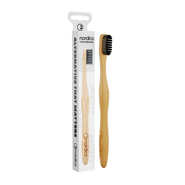 Nordics Adult Bamboo Toothbrush With Black Bristles.