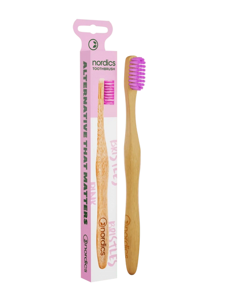 Nordics Adult Bamboo Toothbrush With Pink Bristles.