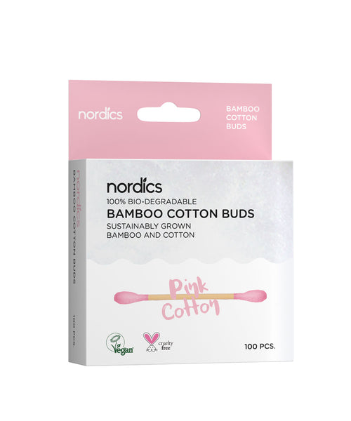 Nordics Organic Bamboo Cotton Buds /Cosmetic Sticks, With Organic Cotton, in Pink 100